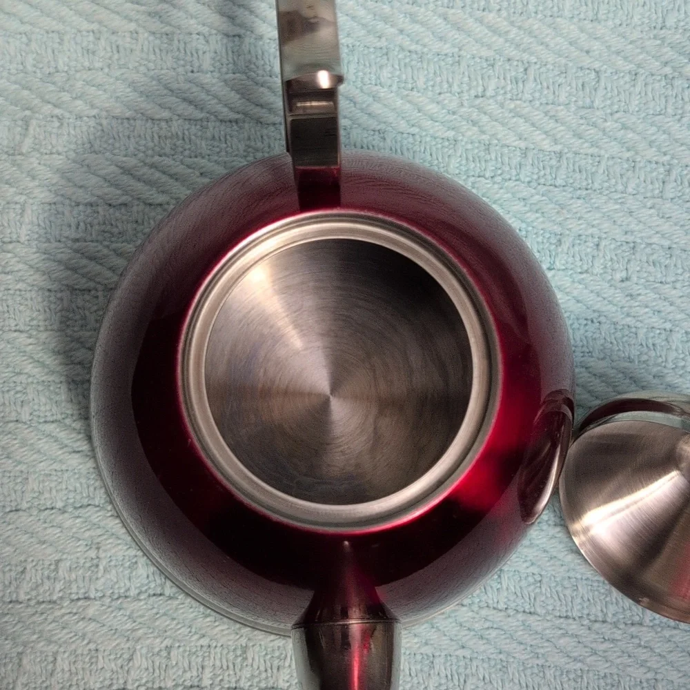 Stainless Accent Red Teapot with Silver Trim - Picture 5 of 8